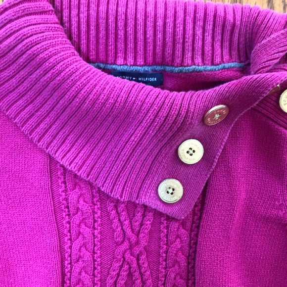 TOMMY HILFIGER Raspberry Colored Cotton Ladies Sweater w/ Button Cowl Neck XS - Picture 2 of 3